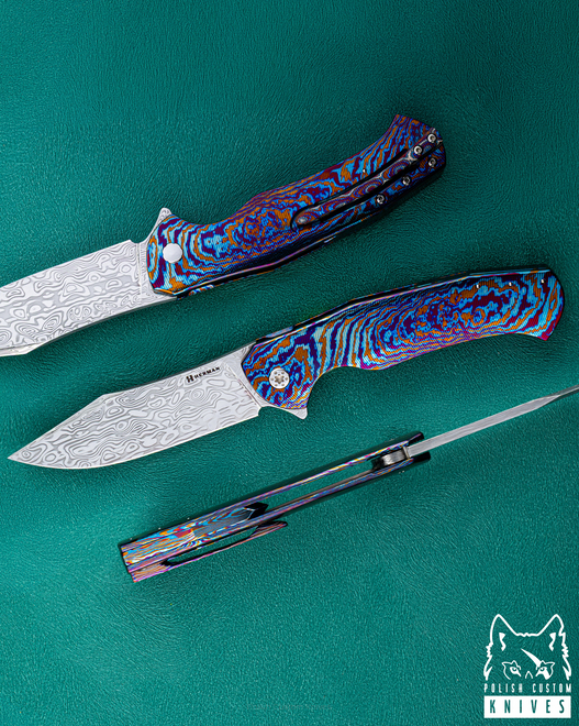 FOLDING KNIFE FOLDER MANTIS #0467 DAMASTEEL TIMASCUS FULL DRESS HERMAN KNIVES