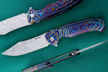 FOLDING KNIFE FOLDER MANTIS #0467 DAMASTEEL TIMASCUS FULL DRESS HERMAN KNIVES