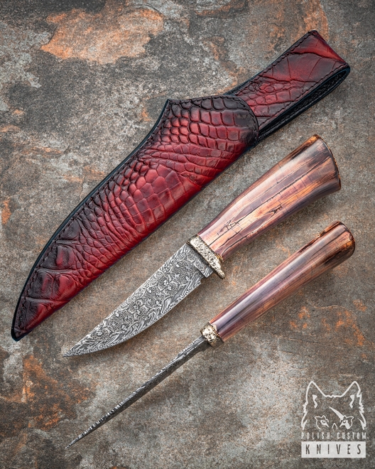 GENTLEMEN'S KNIFE BROWN WALRUS TUSK MOSAIC DAMASCUS MICHO