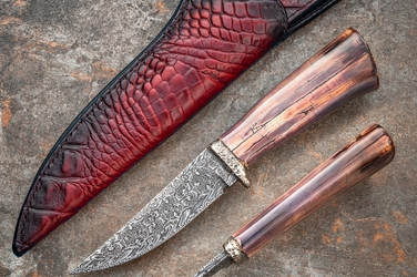 GENTLEMEN'S KNIFE BROWN WALRUS TUSK MOSAIC DAMASCUS MICHO