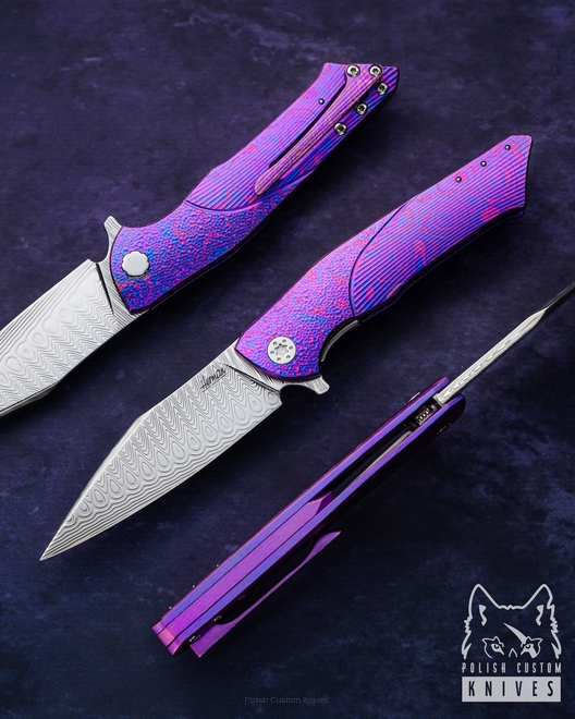 FOLDING KNIFE FOLDER BEE 4 DAMASTEEL TIMASCUS FULL DRESS HERMAN KNIVES