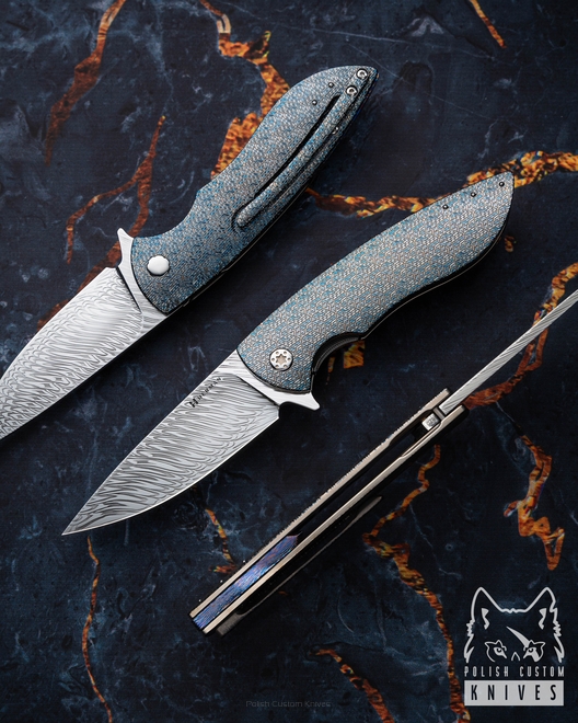 FOLDING KNIFE FOLDER STING #0870 DAMASTEEL TESSERACT HALF DRESS  ( C0032 )  HERMAN KNIVES
