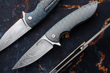 FOLDING KNIFE FOLDER STING #0870 DAMASTEEL TESSERACT HALF DRESS  ( C0032 )  HERMAN KNIVES