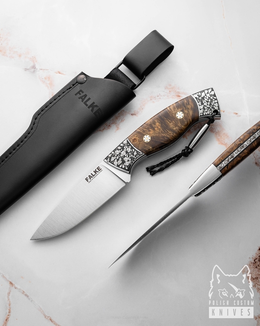 HUNTING KNIFE HUNTER INDIVIDUAL H314 N690 STABILIZED MAPLE BURL FALKE KNIVES