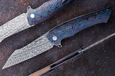 FOLDING KNIFE FOLDER OVIUM GENERATION 2 #0124 DAMASTEEL BLACK TIMASCUS FULL DRESS HERMAN KNIVES