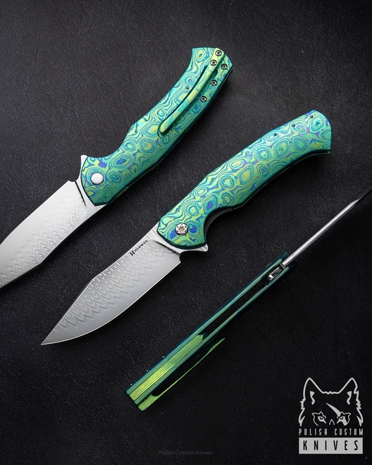 FOLDING KNIFE FOLDER MANTIS #0423 DAMACORE BLACK TIMASCUS FULL DRESS HERMAN  KNIVES