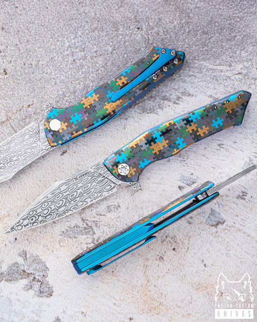 FOLDING KNIFE FOLDER BEE #0260 DAMASTEEL PUZZLE ( C0023 ) HERMAN KNIVES