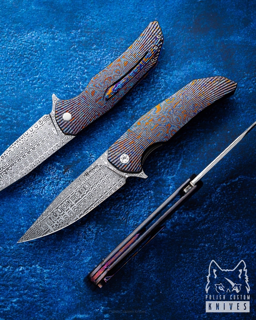 FOLDING KNIFE FOLDER DRAGONFLY 360 BLACK TIMASCUS FULL DRESS HERMAN KNIVES