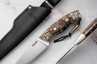 HUNTING KNIFE HUNTER INDIVIDUAL H322 N690 GOLD AND AMBER IN RESIN FALKE KNIVES