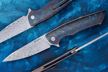 FOLDING KNIFE FOLDER SLIM #0691 DAMASTEEL BLACK TIMASCUS FULL DRESS HERMAN KNIVES