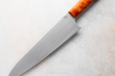 KITCHEN KNIFE CHEF 210 40 RED AND ORANGE MAPLE M390 PABIŚ KNIVES