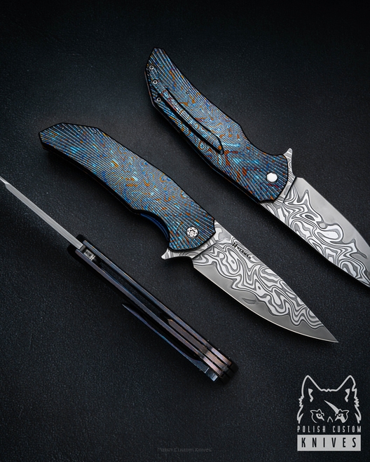 FOLDING KNIFE FOLDER DRAGONFLY #0511 DAMACORE BLACK TIMASCUS LEFTY ( C0045 ) FULL DRESS HERMAN KNIVES