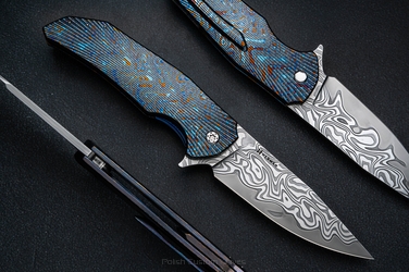 FOLDING KNIFE FOLDER DRAGONFLY #0511 DAMACORE BLACK TIMASCUS LEFTY ( C0045 ) FULL DRESS HERMAN KNIVES