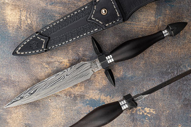 LARGE EXCLUSIVE COLLECTOR’S KNIFE GALLAE DAMASCUS SHEFFCUT & 15N20 WROAN KNIVES