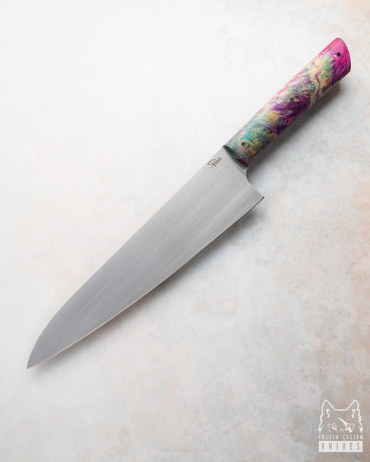KITCHEN KNIFE CHEF 210 42 GREEN AND PINK MAPLE ELMAX PABIŚ KNIVES