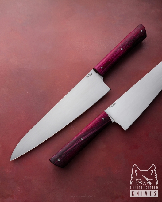 KITCHEN KNIFE CHEF 240 9 K110 PINK AND BLACK BIRCH PABIŚ KNIVES