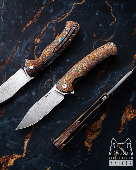 FOLDING KNIFE FOLDER MANTIS #0465 VEGAS FORGE TIMASCUS FULL DRESS HERMAN KNIVES