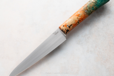 KITCHEN KNIFE HANDY PETTY 120 24 M390 ORANGE AND GREEN MAPLE PABIS KNIVES