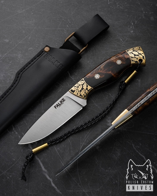 HUNTING KNIFE HUNTER INDIVIDUAL H156 ELMAX STABILIZED BIRCH BURL FALKE