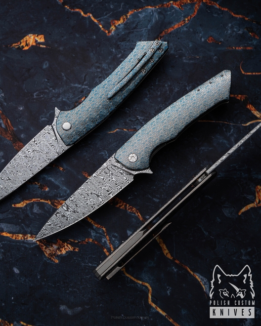 FOLDING KNIFE FOLDER SLIM #0618 DAMASTEEL TESSERACT HERMAN KNIVES
