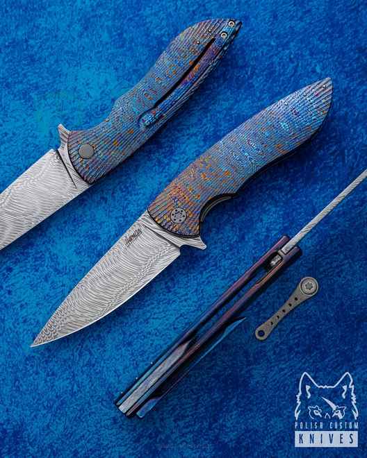 FOLDING KNIFE STING 22 TIMASCUS DAMASTEEL FULL DRESS HERMAN KNIVES