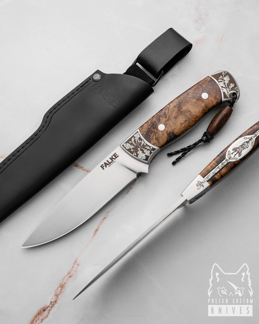 HUNTING KNIFE HUNTER ELEGANCE HE 009 M390 STABILIZED ALDER ROOT FALKE