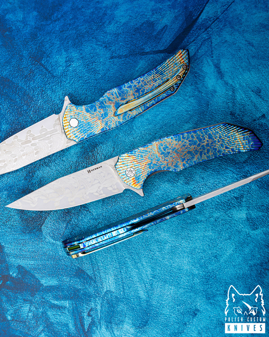 FOLDING KNIFE FOLDER DRAGONFLY #0578 NICHOLS DAMASCUS ENTROPY HALF DRESS HERMAN KNIVES