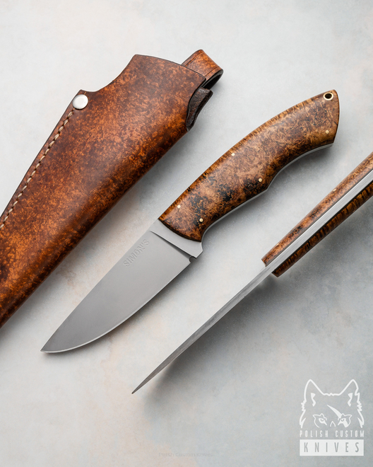 SURVIVAL HUNTING KNIFE POGWIZD HUNTER 24 K110 D2 MAPLE BURL SIMON'S