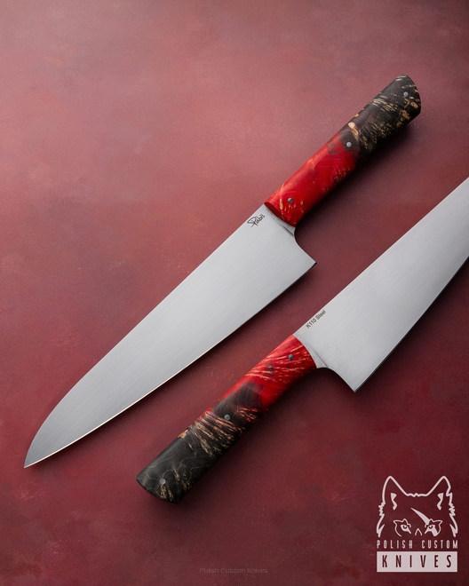 KITCHEN KNIFE CHEF 210 30 STABILIZED MAPLE D2 K110 PABIS KNIVES