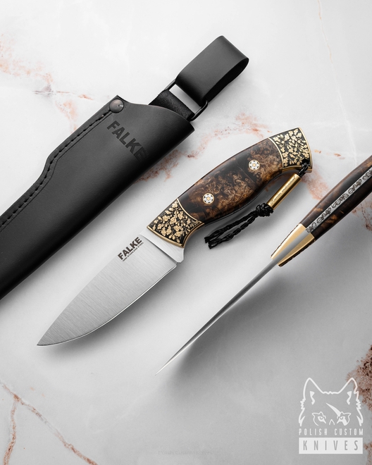 HUNTING KNIFE HUNTER INDIVIDUAL H315  N690 STABILIZED MAPLE BURL FALKE KNIVES