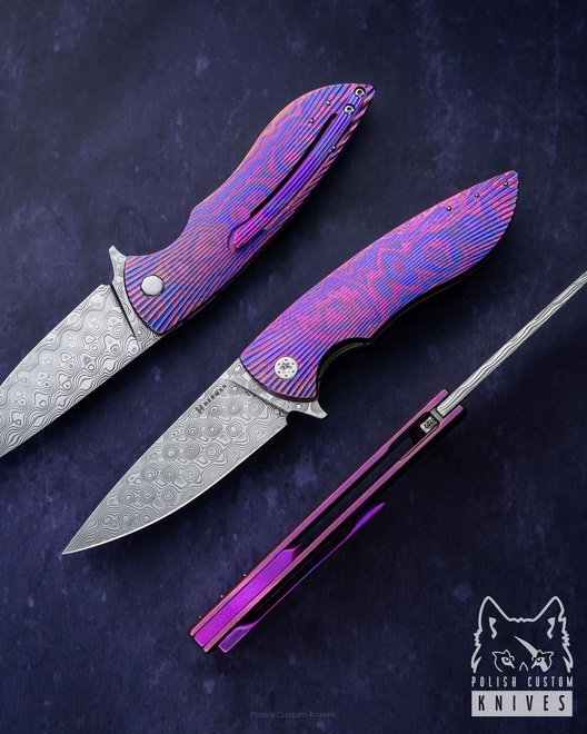 FOLDING KNIFE FOLDER STING #0722 TIMASCUS DAMASTEEL FULL DRESS HERMAN KNIVES