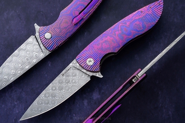FOLDING KNIFE FOLDER STING #0722 TIMASCUS DAMASTEEL FULL DRESS HERMAN KNIVES