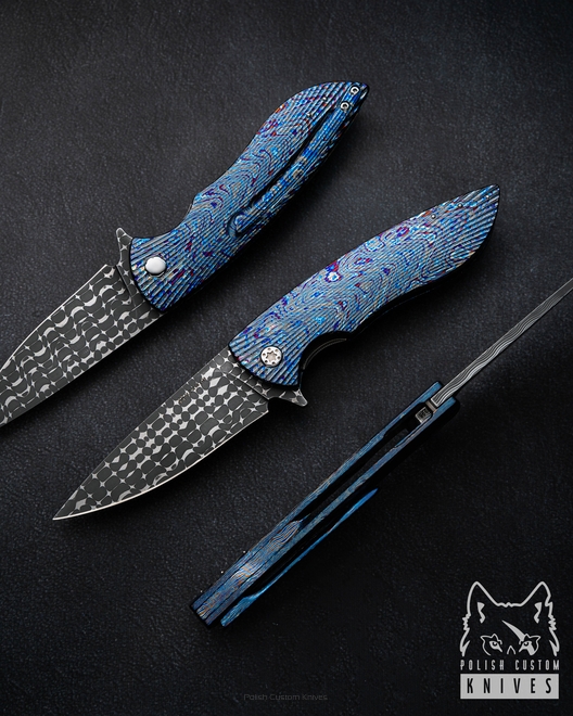 FOLDING KNIFE FOLDER STING #0896 VEGAS FORGE BLACK TIMASCUS FULL DRESS HERMAN KNIVES