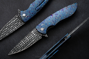 FOLDING KNIFE FOLDER STING #0896 VEGAS FORGE BLACK TIMASCUS FULL DRESS HERMAN KNIVES