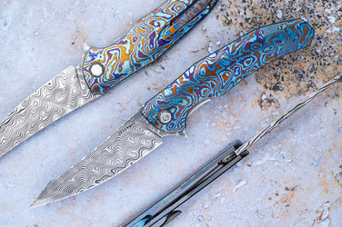 FOLDING KNIFE FOLDER ISHTAR 646 DAMASTEEL TIMASCUS FULL DRESS HERMAN KNIVES