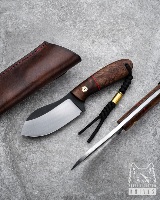 HUNTING KNIFE BLACK PEARL 2 TD WITH A BROWN LEATHER SHEATH ML