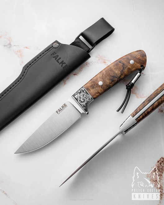 HUNTING KNIFE JF30 017 N690 STABILIZED SPALTED ALDER FALKE KNIVES