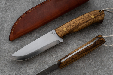 KNIFE VOLVERINE ZEBRANO WITH BRONZE LEATHER SHEATH 