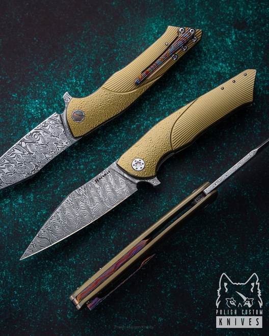 FOLDING KNIFE FOLDER BEE 25 DAMASTEEL HALF DRESS HERMAN KNIVES