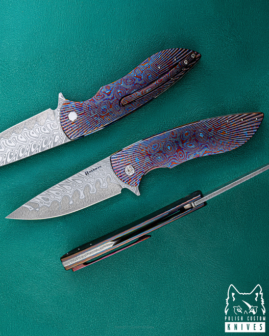 FOLDING KNIFE FOLDER BIG STING #0061 DAMACORE BLACK TIMASCUS FULL DRESS HERMAN KNIVES