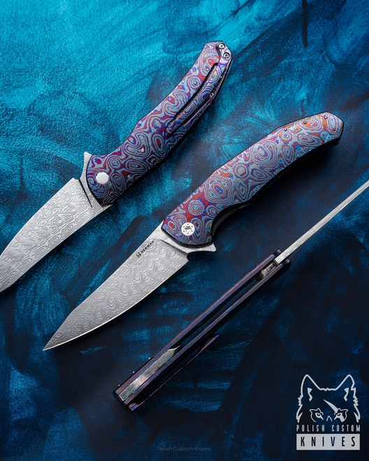 FOLDING KNIFE FOLDER ISHTAR #0672 DAMASTEEL BLACK TIMASCUS HERMAN KNIVES