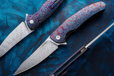 FOLDING KNIFE FOLDER ISHTAR #0672 DAMASTEEL BLACK TIMASCUS HERMAN KNIVES