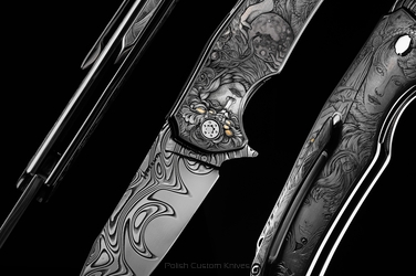 FOLDING KNIFE FOLDER DRAGONFLY 3 of 4 "WOMEN AS FORCES OF NATURE-WATER" ENGRAVED BY M.KALLA HERMAN KNIVES