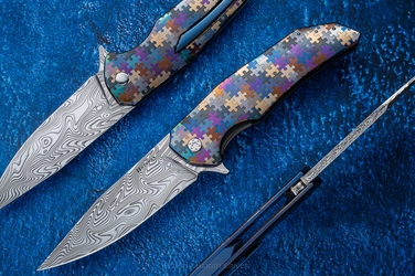 FOLDING KNIFE FOLDER DRAGONFLY #0397 DAMASTEEL "PUZZLE" HALF DRESS HERMAN KNIVES