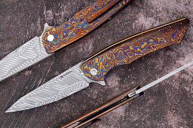 FOLIDNG KNIFE FOLDER SLIM #0692 DAMASTEEL TIMASCUS FULL DRESS HERMAN KNIVES
