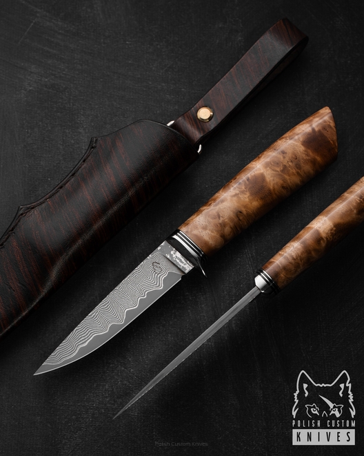 HUNTING KNIFE HUNTER 12 SAN MAI S90V CAUCASIAN WALNUT BURL MOONSHINE KNIVES