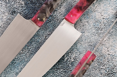 KITCHEN KNIFE SANTOKU 180 47 ELMAX PINK AND BLUE STABILIZED MAPLE BURL  PABIŚ KNIVES