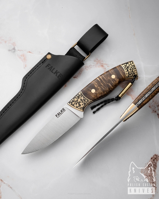 HUNTING KNIFE HUNTER INDIVIDUAL H334 D2 MAPLE BURL FALKE KNIVES