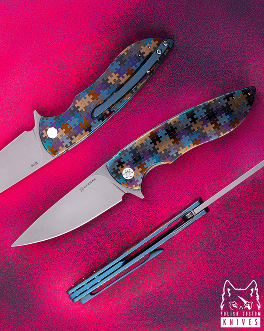 FOLDING KNIFE FOLDER STING #0738 M390 PUZZLE HERMAN KNIVES