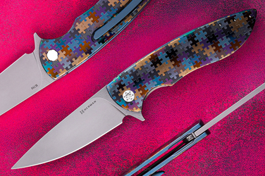 FOLDING KNIFE FOLDER STING #0738 M390 PUZZLE HERMAN KNIVES